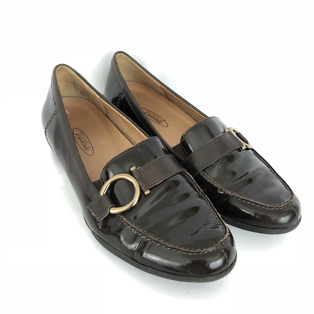 Joan & David Patent Leather Flats Brown Comfort Driving Shoe Finley 8M EUC SH398